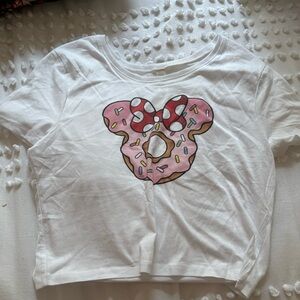Minnie Mouse White Crop with Pink Donut Design